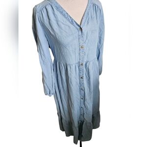 Style & Co Blue V Neck Chambray Dress Size Small